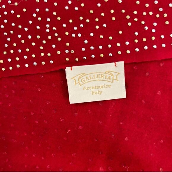 VINTAGE GALLERIA RED STUDDED CASHMERE SCARF MADE IN ITALY - Picture 3 of 10